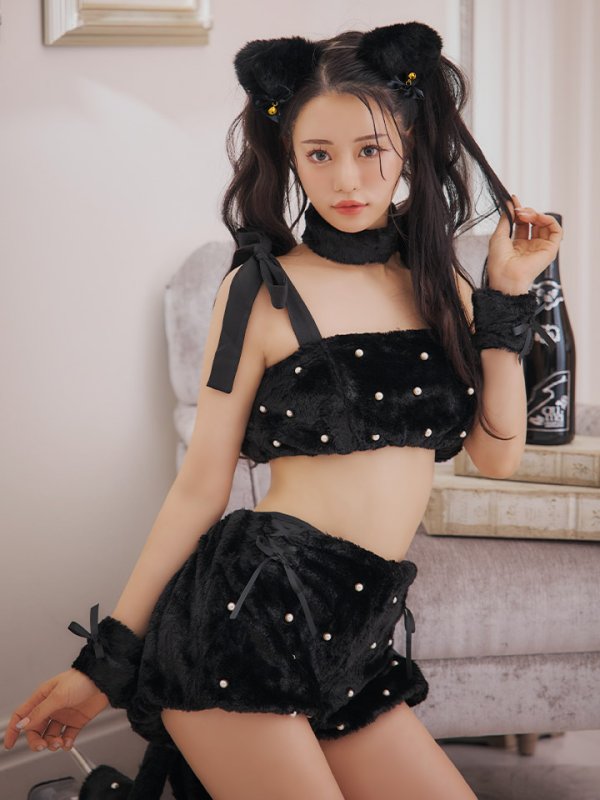 画像7: 【即日発送】【ハロウィン】 もこもこキャットリボンセットアップ 【コスプレ6点セット】 【Fサイズ/3カラー】[OF01] (7)