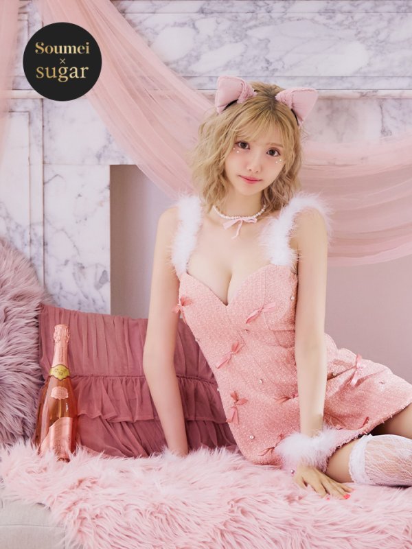 画像1: 【即日発送！】【ハロウィン】猫リボンツイードワンピース 【コスプレ5点セット】 【XS-XLサイズ/2カラー】[YMT] (1)