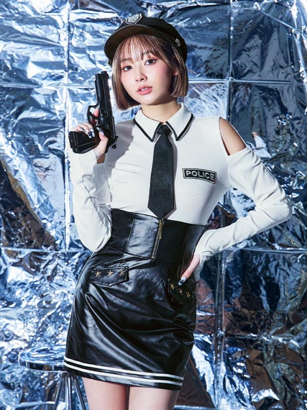 画像1: 【即日発送】【ハロウィン】 レザーポリスワンピースコスプレ 【コスプレ4点セット】 【XS-Mサイズ/1カラー】(YMT06-SV)[YMT-B] (1)