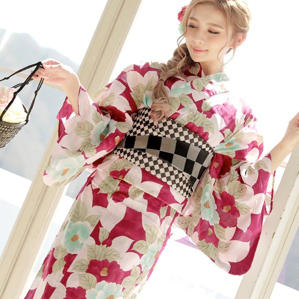 画像3: 【即日発送】【高級浴衣】椿浴衣三点セット[YMT] (3)