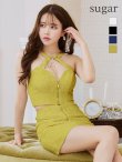 【Jessica/ジェシカ】チェーン付き/ ラメ/ フロントジッパー/ ノースリーブ/ タイト/ セットアップ/ ミニドレス/ キャバドレス【HC03】マスタード