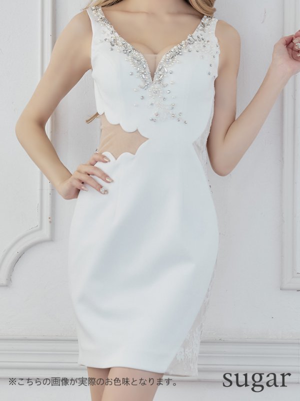 画像9: 【Kylie/カイリー】刺繍レース/ ストレッチ/ ビジュー/ パール/ スパンコール/ シアー/ スリット/ タイト/ ミニドレス/ キャバドレス【HC03】 (9)