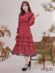 画像7: 【ERUKEI エルケイ】ドット/ ロングスリーブ/ 長袖/フリルデザイン/ 膝丈/ ミディアム/ マキシ丈/ ワンピース/ キャバドレス[OF2] (7)