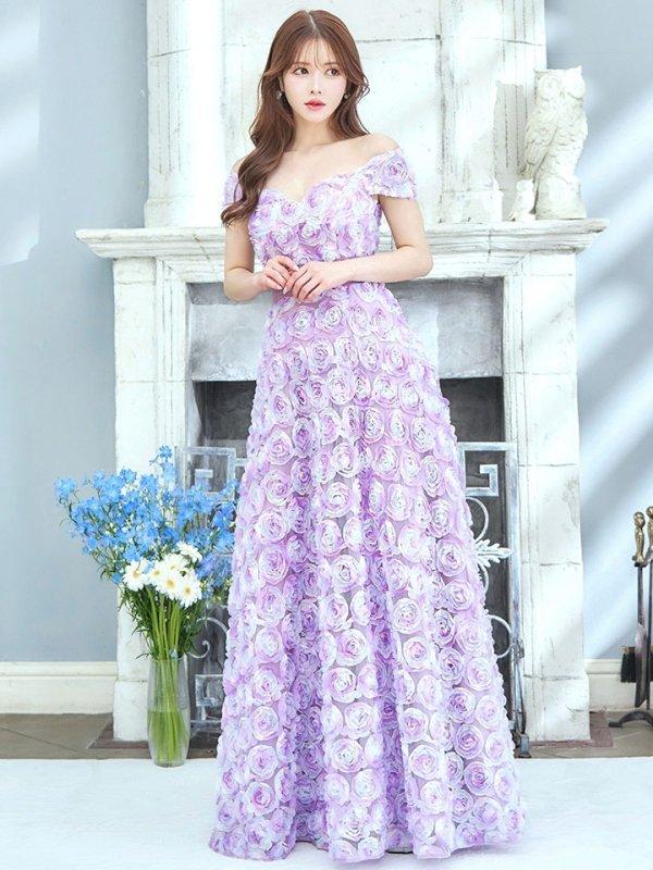 画像41: XLサイズあり【CLEO CLOE/ クレオ クロエ】 オケージョンドレス/ パーティードレス/ ステージドレス/ イベントドレス/ 立体フラワー/ オフショル/ スピンドル/ ロングドレス long[OF05] (41)