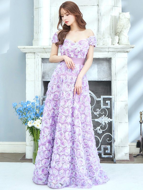 画像42: XLサイズあり【CLEO CLOE/ クレオ クロエ】 オケージョンドレス/ パーティードレス/ ステージドレス/ イベントドレス/ 立体フラワー/ オフショル/ スピンドル/ ロングドレス long[OF05] (42)