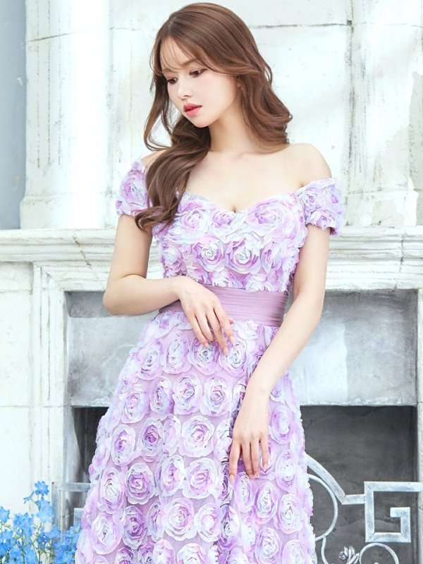 画像44: XLサイズあり【CLEO CLOE/ クレオ クロエ】 オケージョンドレス/ パーティードレス/ ステージドレス/ イベントドレス/ 立体フラワー/ オフショル/ スピンドル/ ロングドレス long[OF05] (44)