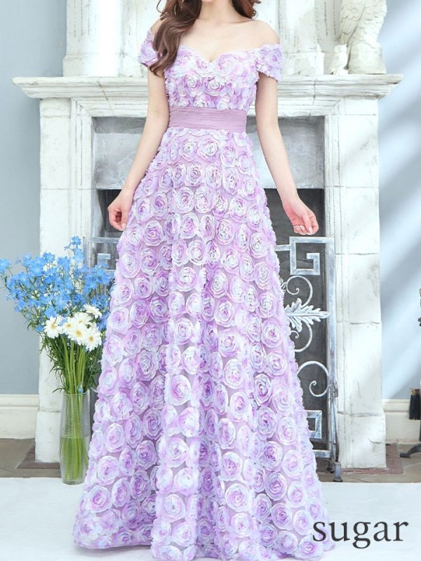 画像47: XLサイズあり【CLEO CLOE/ クレオ クロエ】 オケージョンドレス/ パーティードレス/ ステージドレス/ イベントドレス/ 立体フラワー/ オフショル/ スピンドル/ ロングドレス long[OF05] (47)