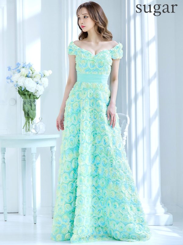 画像27: XLサイズあり【CLEO CLOE/ クレオ クロエ】 オケージョンドレス/ パーティードレス/ ステージドレス/ イベントドレス/ 立体フラワー/ オフショル/ スピンドル/ ロングドレス long[OF05] (27)