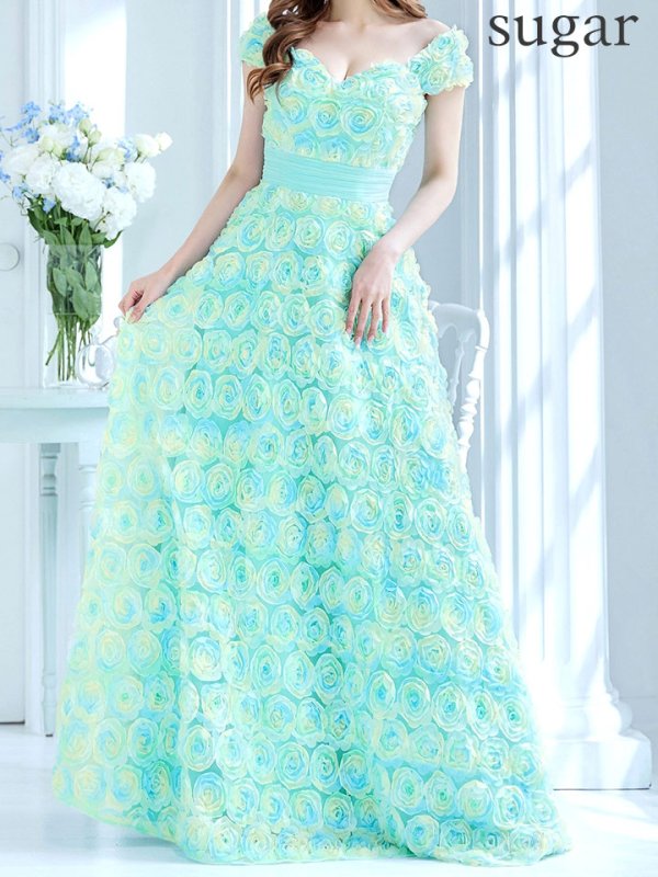 画像28: XLサイズあり【CLEO CLOE/ クレオ クロエ】 オケージョンドレス/ パーティードレス/ ステージドレス/ イベントドレス/ 立体フラワー/ オフショル/ スピンドル/ ロングドレス long[OF05] (28)