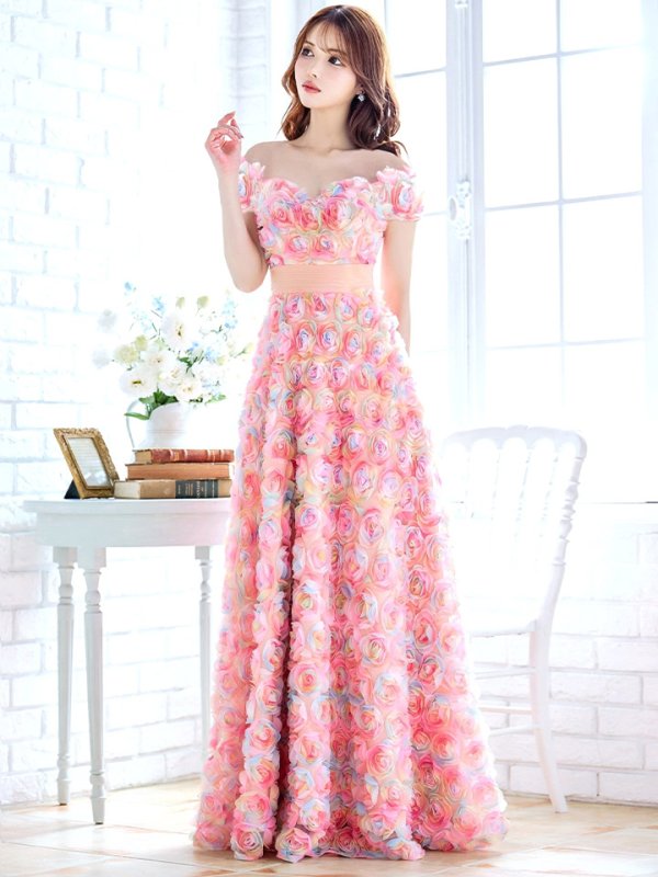 画像12: XLサイズあり【CLEO CLOE/ クレオ クロエ】 オケージョンドレス/ パーティードレス/ ステージドレス/ イベントドレス/ 立体フラワー/ オフショル/ スピンドル/ ロングドレス long[OF05] (12)