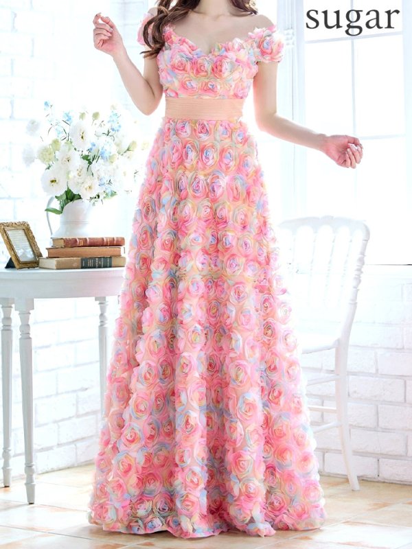 画像18: XLサイズあり【CLEO CLOE/ クレオ クロエ】 オケージョンドレス/ パーティードレス/ ステージドレス/ イベントドレス/ 立体フラワー/ オフショル/ スピンドル/ ロングドレス long[OF05] (18)