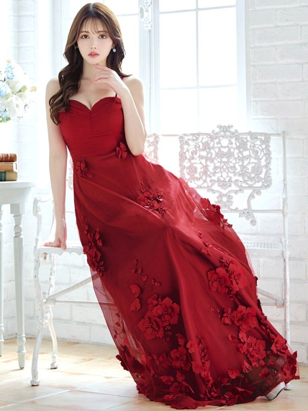 ダークレッド モデル：ゆめ　身長：160cm　着用サイズ：8号(Sサイズ)