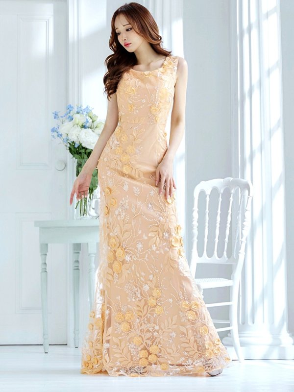 画像3: XLサイズあり【CLEO CLOE/ クレオ クロエ】 オケージョンドレス/ パーティードレス/ ステージドレス/ イベントドレス/ 立体フラワー/ ノースリーブ/ マーメイド/ ロングドレス long[OF05] (3)