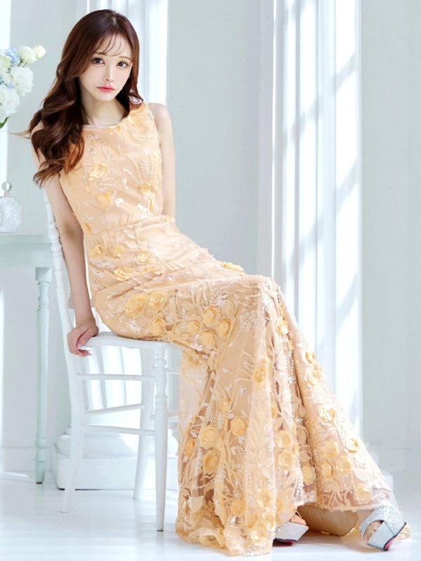 画像4: XLサイズあり【CLEO CLOE/ クレオ クロエ】 オケージョンドレス/ パーティードレス/ ステージドレス/ イベントドレス/ 立体フラワー/ ノースリーブ/ マーメイド/ ロングドレス long[OF05] (4)