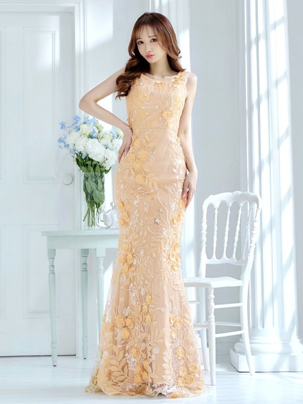 画像7: XLサイズあり【CLEO CLOE/ クレオ クロエ】 オケージョンドレス/ パーティードレス/ ステージドレス/ イベントドレス/ 立体フラワー/ ノースリーブ/ マーメイド/ ロングドレス long[OF05] (7)