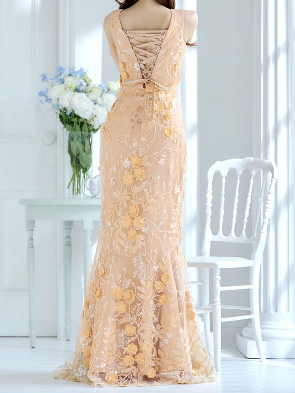 画像8: XLサイズあり【CLEO CLOE/ クレオ クロエ】 オケージョンドレス/ パーティードレス/ ステージドレス/ イベントドレス/ 立体フラワー/ ノースリーブ/ マーメイド/ ロングドレス long[OF05] (8)