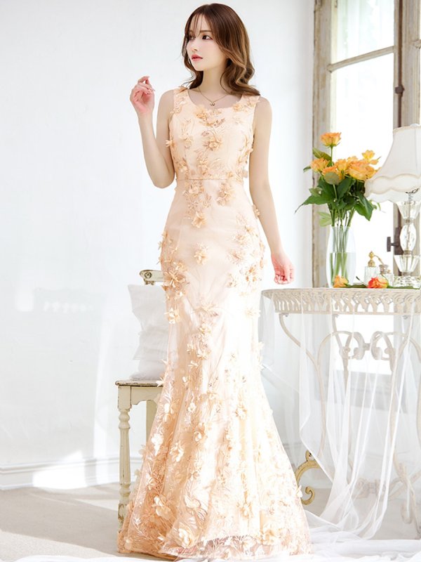 画像2: XLサイズあり【CLEO CLOE/ クレオ クロエ】 オケージョンドレス/ パーティードレス/ ステージドレス/ イベントドレス/ 立体フラワー/ ノースリーブ/ マーメイド/ ロングドレス long[OF05] (2)