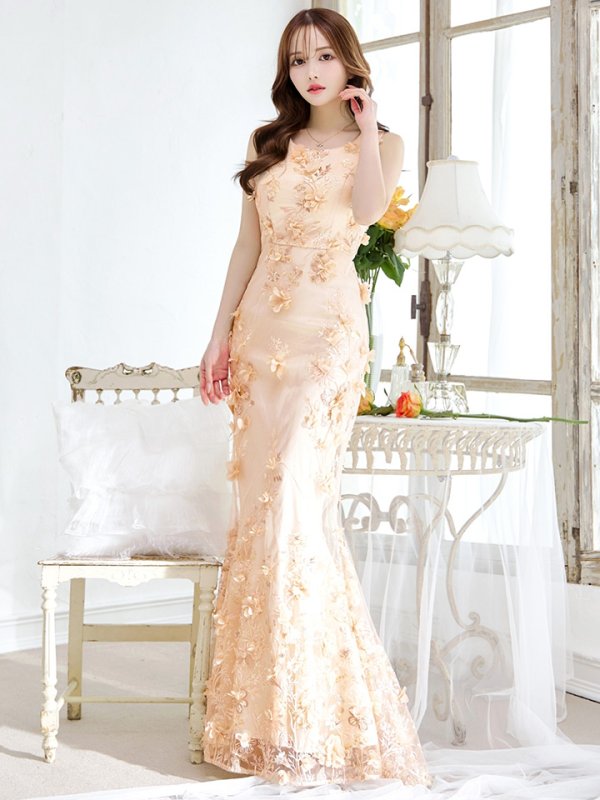 画像3: XLサイズあり【CLEO CLOE/ クレオ クロエ】 オケージョンドレス/ パーティードレス/ ステージドレス/ イベントドレス/ 立体フラワー/ ノースリーブ/ マーメイド/ ロングドレス long[OF05] (3)