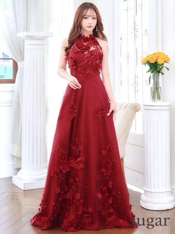 ダークレッド モデル:真優川咲 身長:158cm 着用サイズ:8号(Sサイズ)