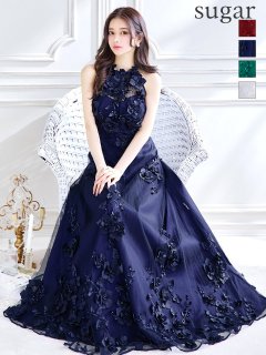 【CLEO CLOE/ クレオ クロエ】 オケージョンドレス/ パーティードレス/ ステージドレス/ イベントドレス/ 立体フラワー刺繍/ アメリカンスリーブ/ Aライン/ フレア/ ロングドレス long