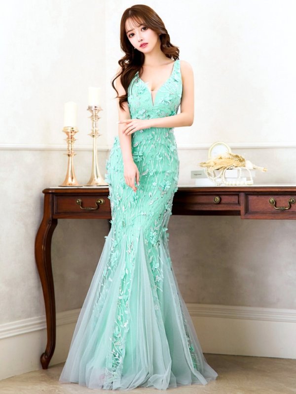 画像13: XLサイズあり【CLEO CLOE/ クレオ クロエ】パーティードレス/ ステージドレス/ イベントドレス/ 立体フラワー刺繍/ マーメイド/ ノースリーブ/ バックスピンドル/ チュール/ ロングドレス long[OF05] (13)