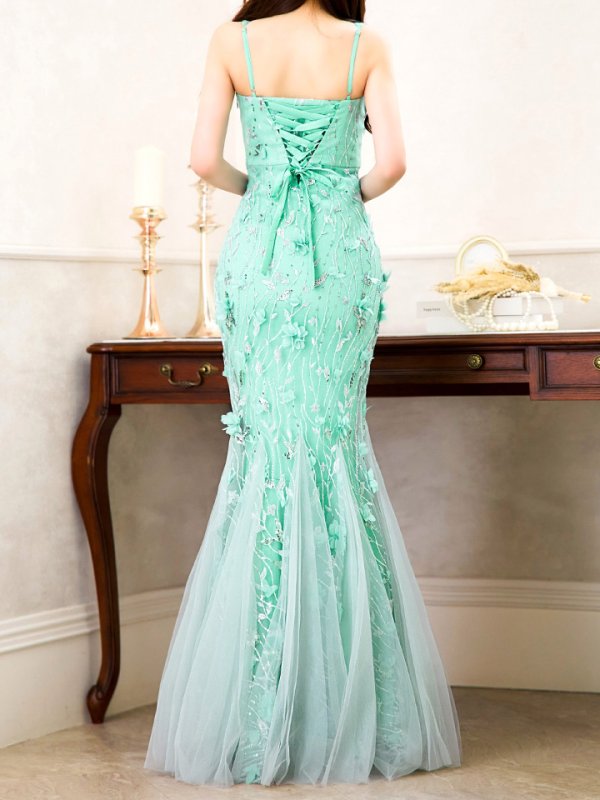 画像18: XLサイズあり【CLEO CLOE/ クレオ クロエ】パーティードレス/ ステージドレス/ イベントドレス/ 立体フラワー刺繍/ マーメイド/ ノースリーブ/ バックスピンドル/ チュール/ ロングドレス long[OF05] (18)