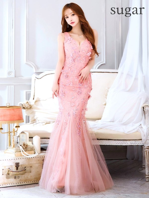 画像7: XLサイズあり【CLEO CLOE/ クレオ クロエ】パーティードレス/ ステージドレス/ イベントドレス/ 立体フラワー刺繍/ マーメイド/ ノースリーブ/ バックスピンドル/ チュール/ ロングドレス long[OF05] (7)