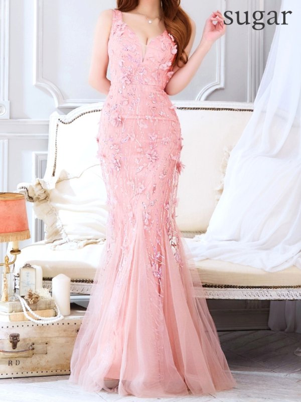 画像8: XLサイズあり【CLEO CLOE/ クレオ クロエ】パーティードレス/ ステージドレス/ イベントドレス/ 立体フラワー刺繍/ マーメイド/ ノースリーブ/ バックスピンドル/ チュール/ ロングドレス long[OF05] (8)