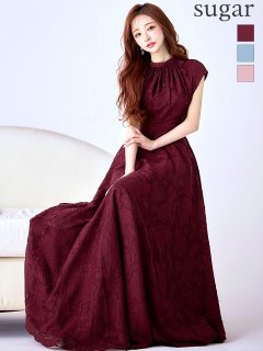 【CLEO CLOE/ クレオ クロエ】 オケージョンドレス/ パーティードレス/ ステージドレス/ イベントドレス/ ハイネック/ フレンチスリーブ/ フラワープリント/ Aライン/ フレア/ ロングドレス