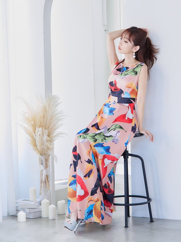 画像3: ※訳あり商品(背中部分キズあり)XS-Lサイズあり【ERUKEI エルケイ】Aライン/ プリント/ノースリーブ/ ワンピース/ ロングドレス / キャバドレス long[OF2] (3)