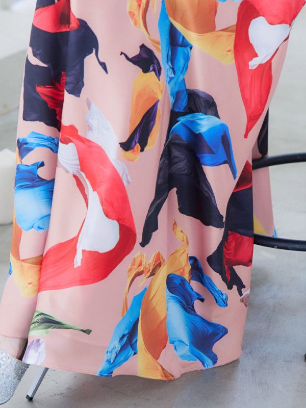 画像4: ※訳あり商品(背中部分キズあり)XS-Lサイズあり【ERUKEI エルケイ】Aライン/ プリント/ノースリーブ/ ワンピース/ ロングドレス / キャバドレス long[OF2] (4)