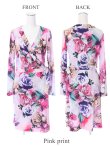 画像5: XS〜Lサイズあり【ERUKEI エルケイ】長袖/フラワープリント/ カシュクール/ ロングスリーブ/ キャバドレス[OF2] (5)