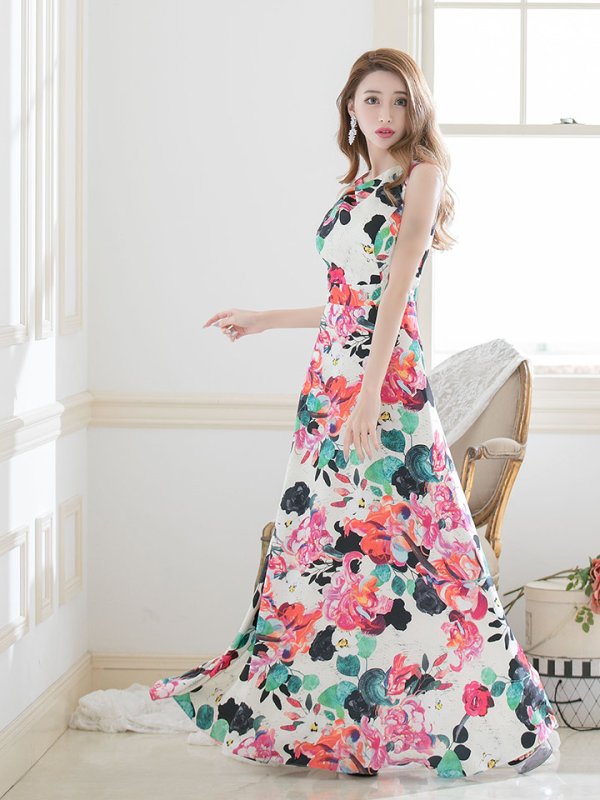 画像12: 【ERUKEI エルケイ】Aライン/フラワープリント/ノースリ /ロング/ロングドレス /キャバドレスlong[OF2] (12)