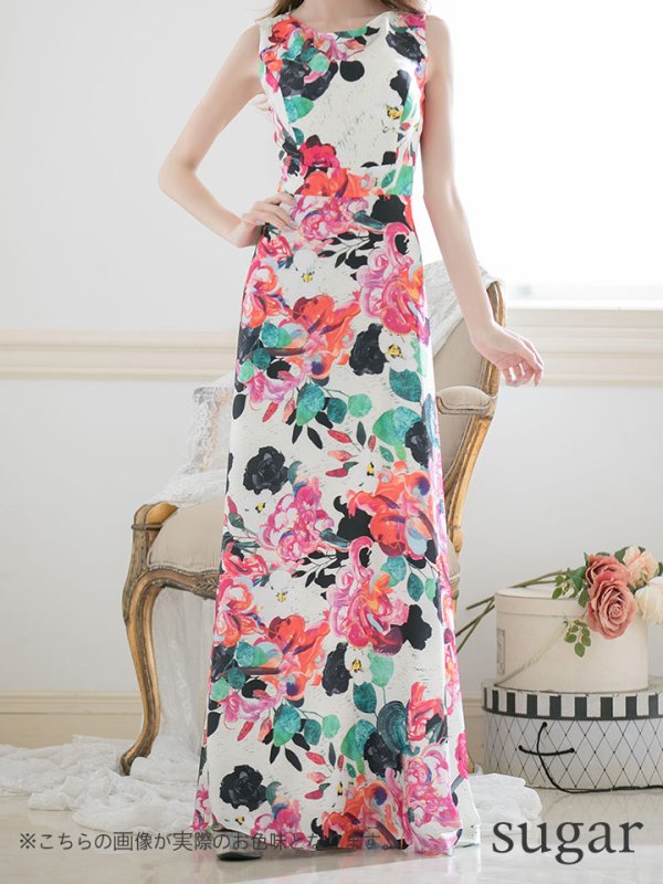 画像17: 【ERUKEI エルケイ】Aライン/フラワープリント/ノースリ /ロング/ロングドレス /キャバドレスlong[OF2] (17)