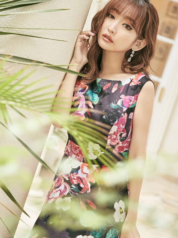 画像2: 【ERUKEI エルケイ】Aライン/フラワープリント/ノースリ /ロング/ロングドレス /キャバドレスlong[OF2] (2)