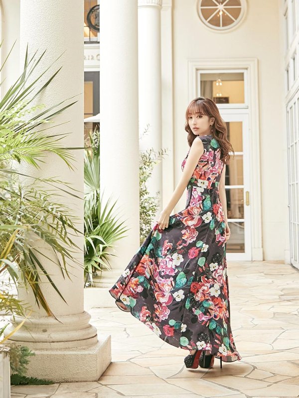 画像6: 【ERUKEI エルケイ】Aライン/フラワープリント/ノースリ /ロング/ロングドレス /キャバドレスlong[OF2] (6)