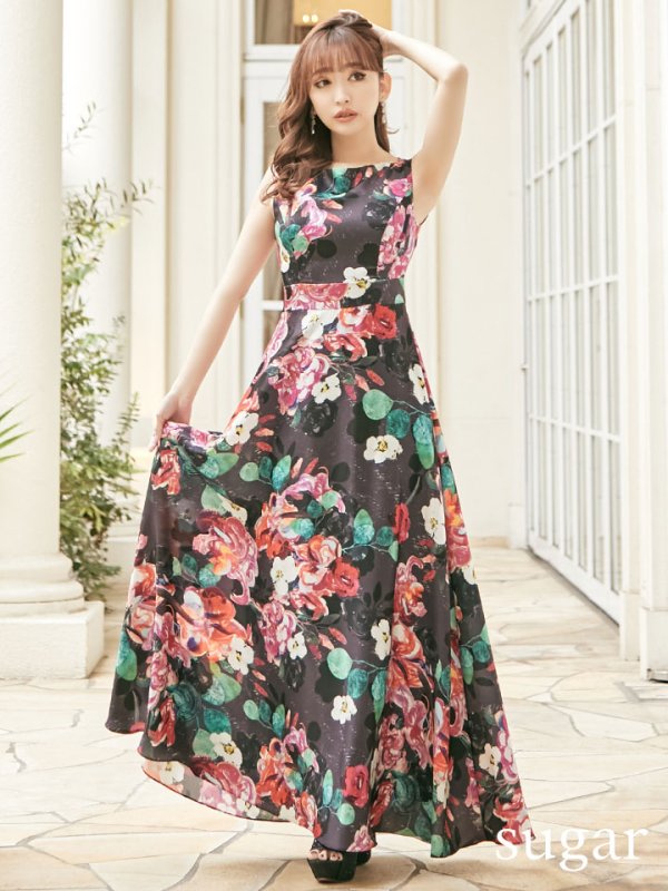 画像7: 【ERUKEI エルケイ】Aライン/フラワープリント/ノースリ /ロング/ロングドレス /キャバドレスlong[OF2] (7)