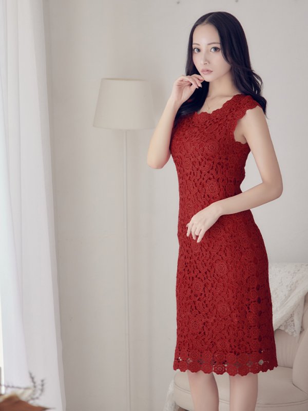 画像3: 【XS-XLサイズあり】【ERUKEI エルケイ】ラメ/ケミカルレース/ ボートネック/ ノースリーブ/ ミディアム丈/ ワンピース/ ミニドレス/ キャバドレス[OF2] (3)