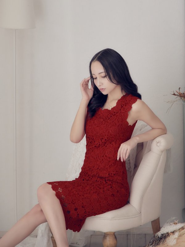 画像4: 【XS-XLサイズあり】【ERUKEI エルケイ】ラメ/ケミカルレース/ ボートネック/ ノースリーブ/ ミディアム丈/ ワンピース/ ミニドレス/ キャバドレス[OF2] (4)