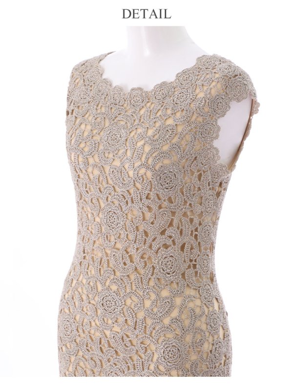 画像15: 門りょうちゃん着用【XS-XLサイズあり】【ERUKEI エルケイ】ラメ/ケミカルレース/ ボートネック/ ノースリーブ/ ミディアム丈/ ワンピース/ ミニドレス/ キャバドレス[OF2] (15)