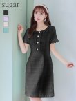 【GINZA COUTURE/銀座クチュール】【XS-Lサイズあり】ツイード/ ノースリーブ/ パールボタン/ Aライン/ フレア/ ワンピース/ ミニドレス/ キャバドレス　ブラック