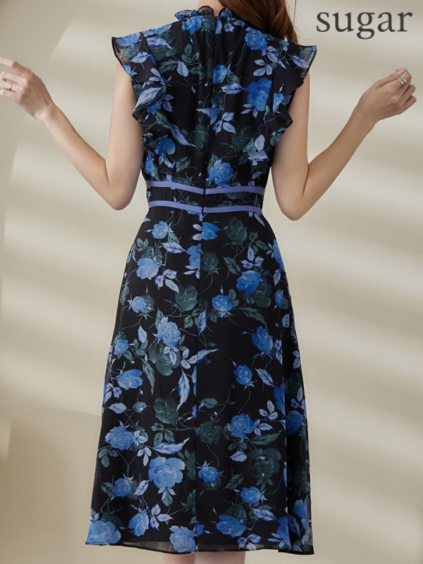 画像9: XS-Lサイズあり 【GINZA COUTURE/銀座クチュール】フラワープリント/ ノースリーブ/ フレア/ ミディアム丈/ ひざ丈/ ワンピース/ キャバドレス[OF2] (9)