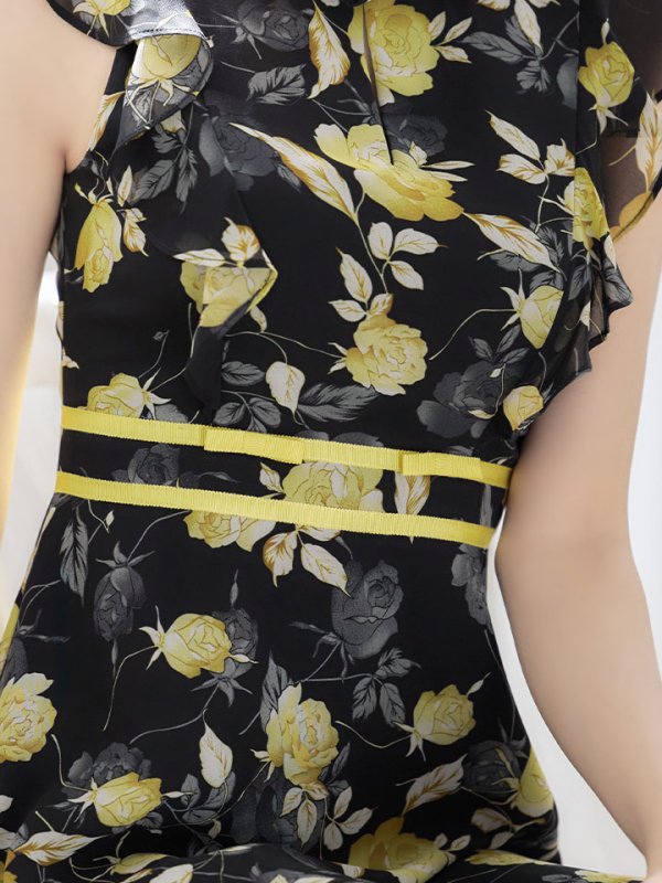 画像13: XS-Lサイズあり 【GINZA COUTURE/銀座クチュール】フラワープリント/ ノースリーブ/ フレア/ ミディアム丈/ ひざ丈/ ワンピース/ キャバドレス[OF2] (13)