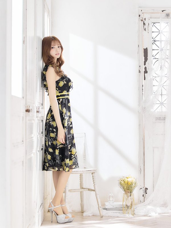 画像15: XS-Lサイズあり 【GINZA COUTURE/銀座クチュール】フラワープリント/ ノースリーブ/ フレア/ ミディアム丈/ ひざ丈/ ワンピース/ キャバドレス[OF2] (15)