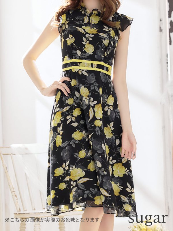 画像18: XS-Lサイズあり 【GINZA COUTURE/銀座クチュール】フラワープリント/ ノースリーブ/ フレア/ ミディアム丈/ ひざ丈/ ワンピース/ キャバドレス[OF2] (18)