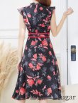 画像9: XS-Lサイズあり 【GINZA COUTURE/銀座クチュール】フラワープリント/ ノースリーブ/ フレア/ ミディアム丈/ ひざ丈/ ワンピース/ キャバドレス[OF2] (9)
