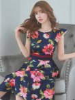 画像5: XS-Lサイズあり 【GINZA COUTURE/銀座クチュール】フラワープリント/ フリル袖/ フレア/ ミディアム丈/ ひざ丈/ ワンピース/ キャバドレス[OF2] (5)