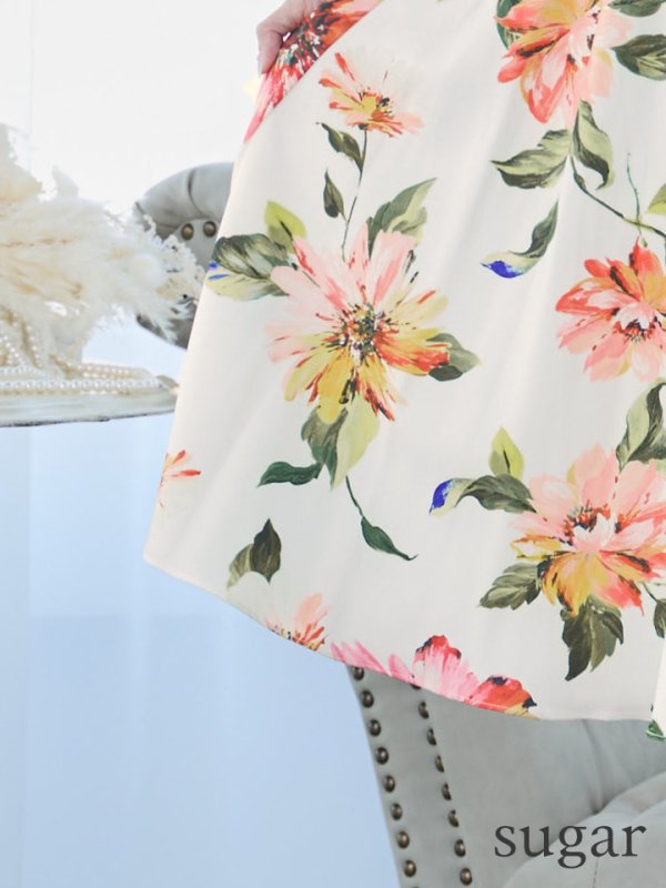 画像11: XS-Lサイズあり 【GINZA COUTURE/銀座クチュール】フラワープリント/ フリル袖/ フレア/ ミディアム丈/ ひざ丈/ ワンピース/ キャバドレス[OF2] (11)