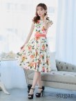 画像5: XS-Lサイズあり 【GINZA COUTURE/銀座クチュール】フラワープリント/ フリル袖/ フレア/ ミディアム丈/ ひざ丈/ ワンピース/ キャバドレス[OF2] (5)