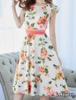 画像8: XS-Lサイズあり 【GINZA COUTURE/銀座クチュール】フラワープリント/ フリル袖/ フレア/ ミディアム丈/ ひざ丈/ ワンピース/ キャバドレス[OF2] (8)